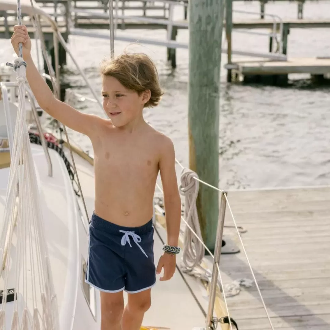 Boys Navy Boardie With Side Binding<minnow Best Sale