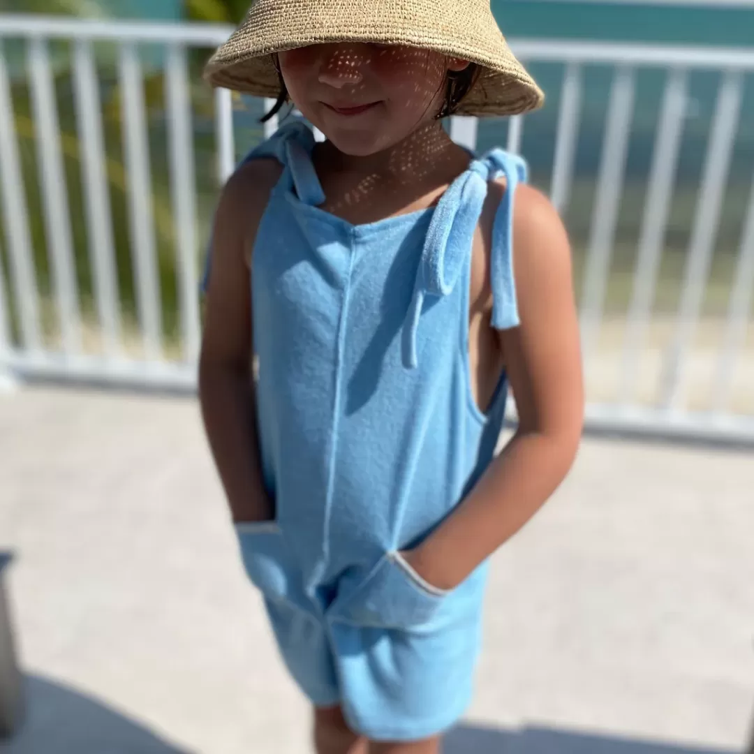 Girls Blue French Terry Romper<minnow Store