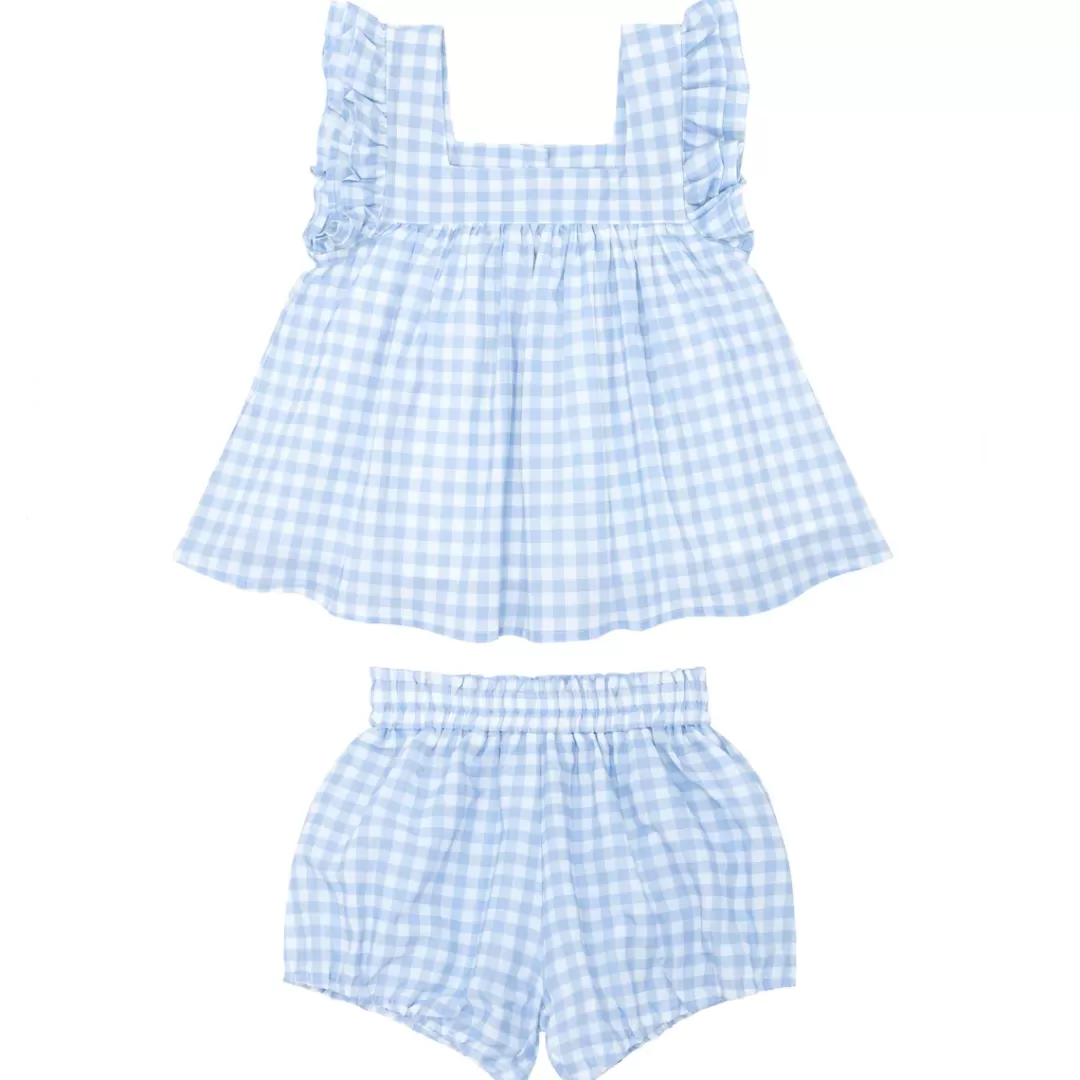 Girls Blue Gingham Bloomer Set<minnow Discount