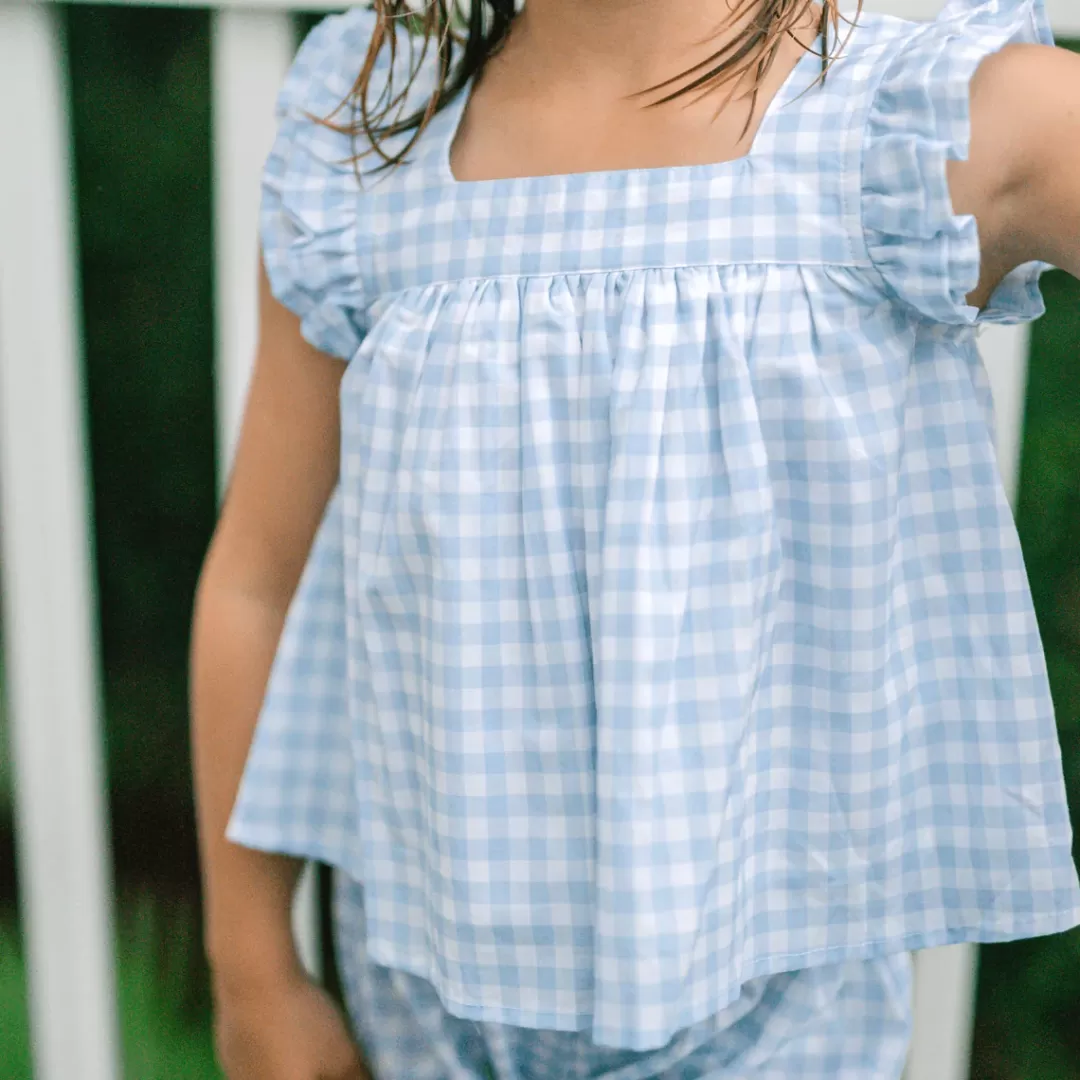 Girls Blue Gingham Bloomer Set<minnow Discount