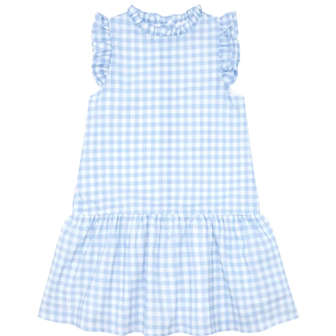 Girls Blue Gingham Drop Waist Dress<minnow Flash Sale