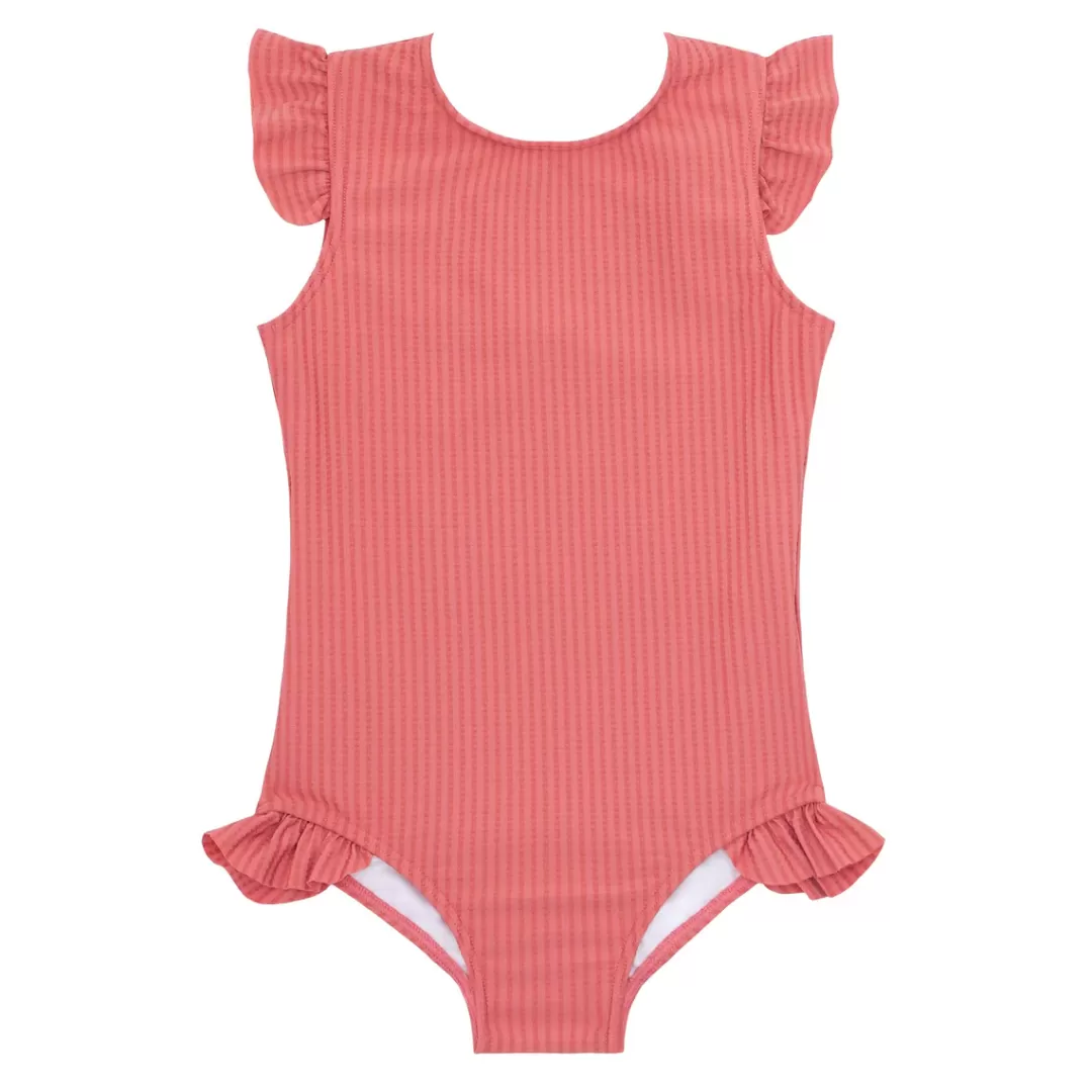 Girls Ruffle Sleeve Rashguard One Piece<minnow Hot