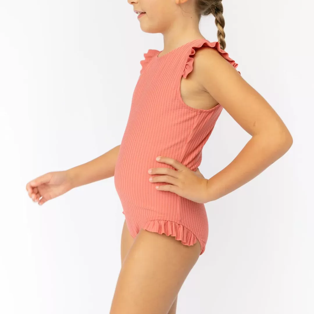 Girls Ruffle Sleeve Rashguard One Piece<minnow Hot