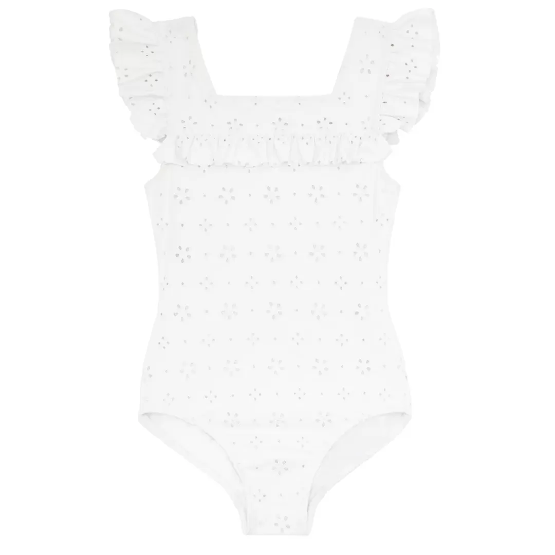 Girls Square Neck Double Ruffle One Piece<minnow Discount