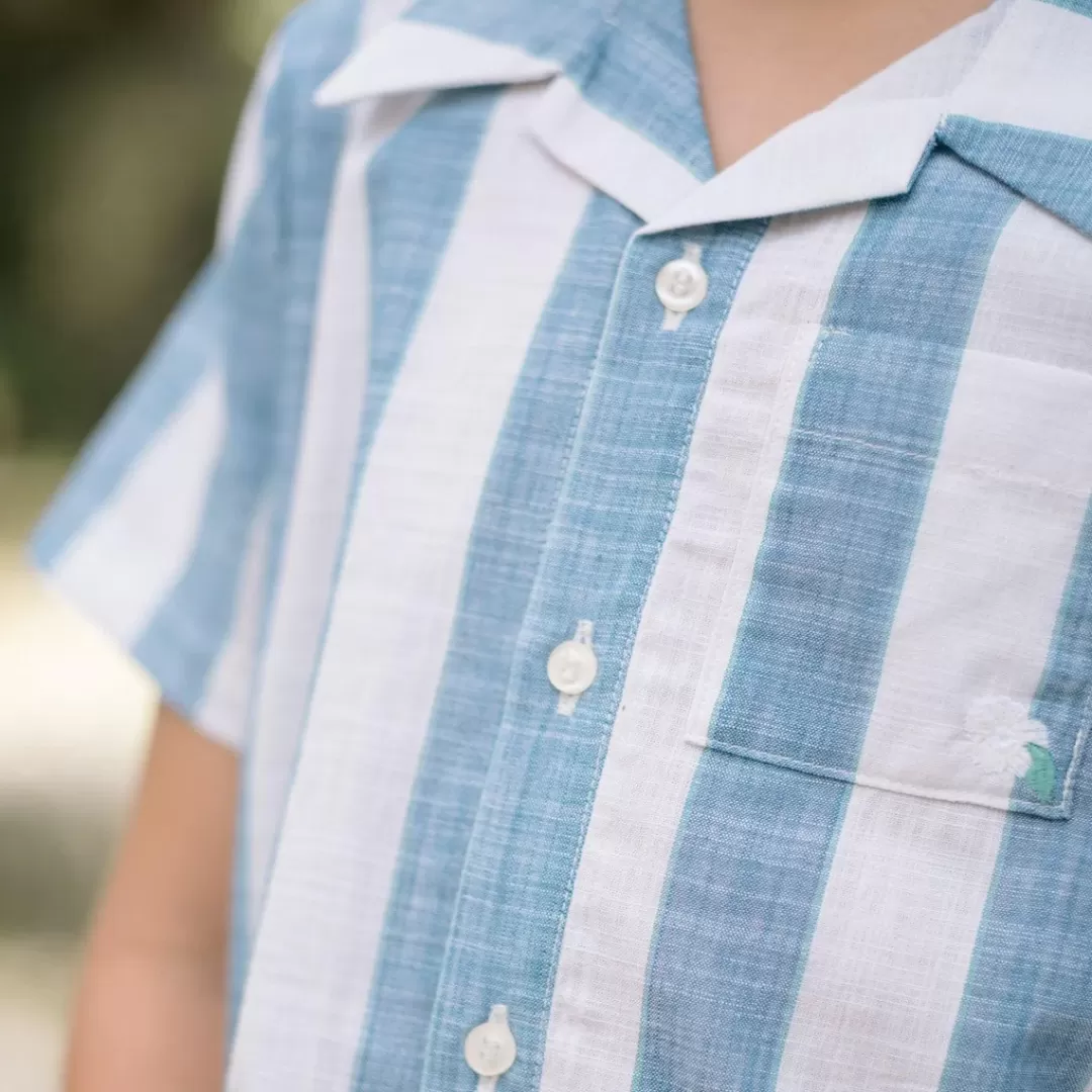 X Fanm Mon Boy's Blue Cabana Linen Shirt<minnow New