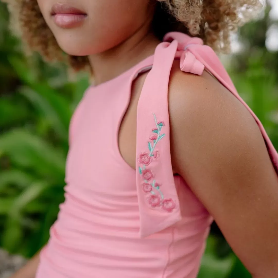 X Fanm Mon Girl's Hibiscus Tie Knot One Piece<minnow Best