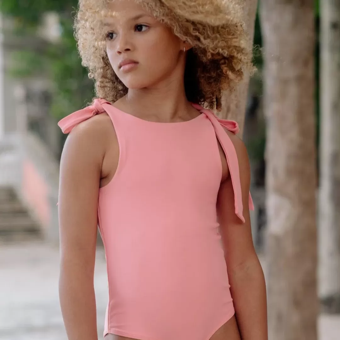 X Fanm Mon Girl's Hibiscus Tie Knot One Piece<minnow Best