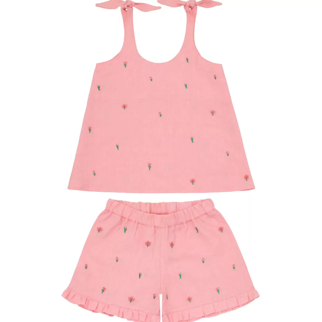 X Fanm Mon Girl's Tie Knot Short Set<minnow Best