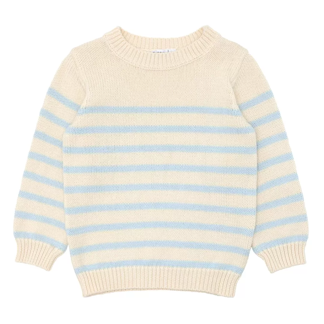 Unisex Blue And Cream Stripe Knit Sweater<minnow Fashion